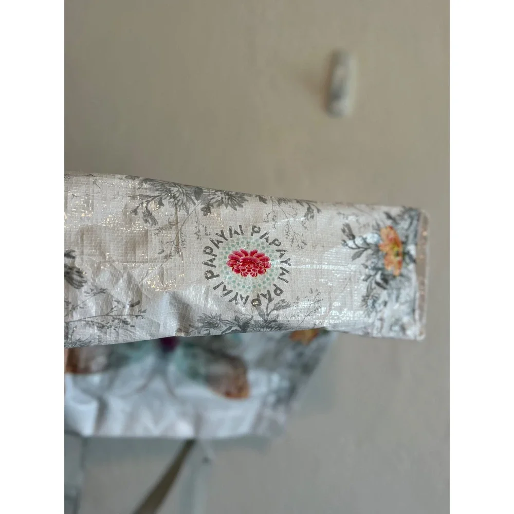 Papaya Art Butterfly Floral‎ Reusable Tote Bag Woven Shopper White Boho